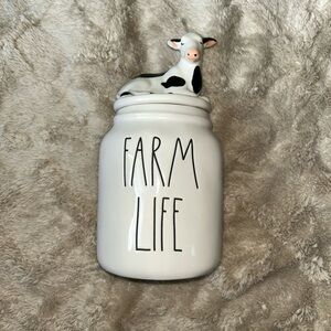 Rae Dunn Farm Life White Ceramic Jar with Cow Lid